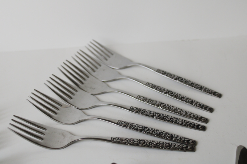 photo of 70s vintage Malibu all over floral pattern stainless flatware Wm A Rogers Deluxe Oneida set for 6  #8