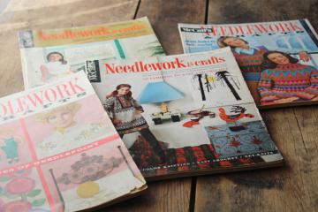 catalog photo of 70s vintage McCalls Needlework & Crafts magazines, hippie crochet bohemian folk art embroidery etc