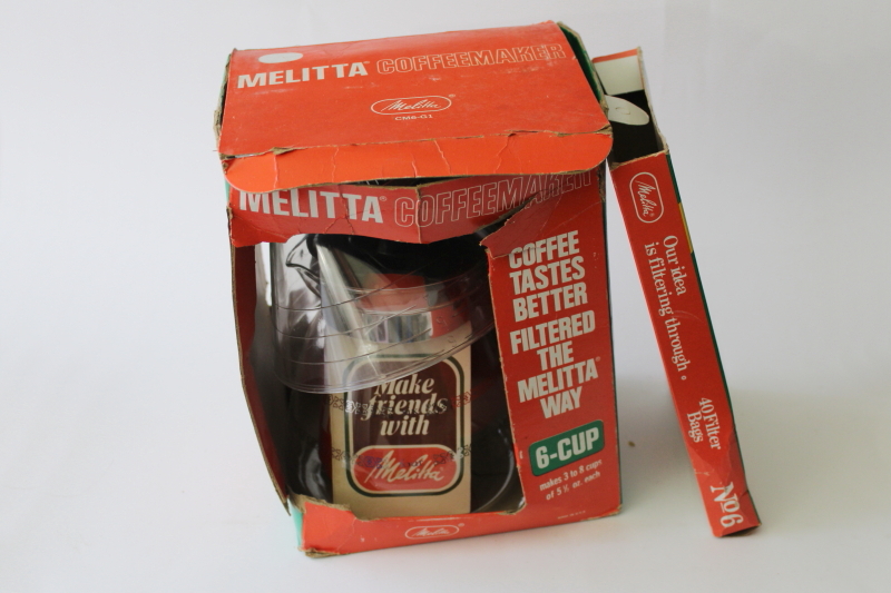 photo of 70s vintage Melitta Number 6 coffee maker pour over drip type filter basket set original box #2