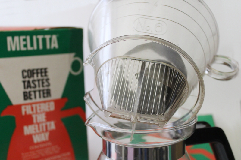 photo of 70s vintage Melitta Number 6 coffee maker pour over drip type filter basket set original box #8