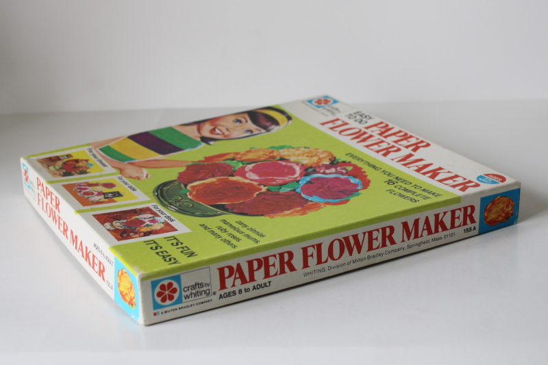 photo of 70s vintage Milton Bradley crafts kit, tissue paper flowers to make, pattern & colored tissue  #4