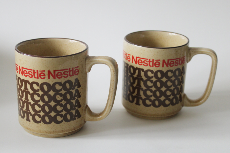 photo of 70s vintage Nestle's Rich N Creamy Hot Cocoa mugs, retro font advertising graphics  #1