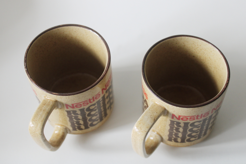 photo of 70s vintage Nestle's Rich N Creamy Hot Cocoa mugs, retro font advertising graphics  #4