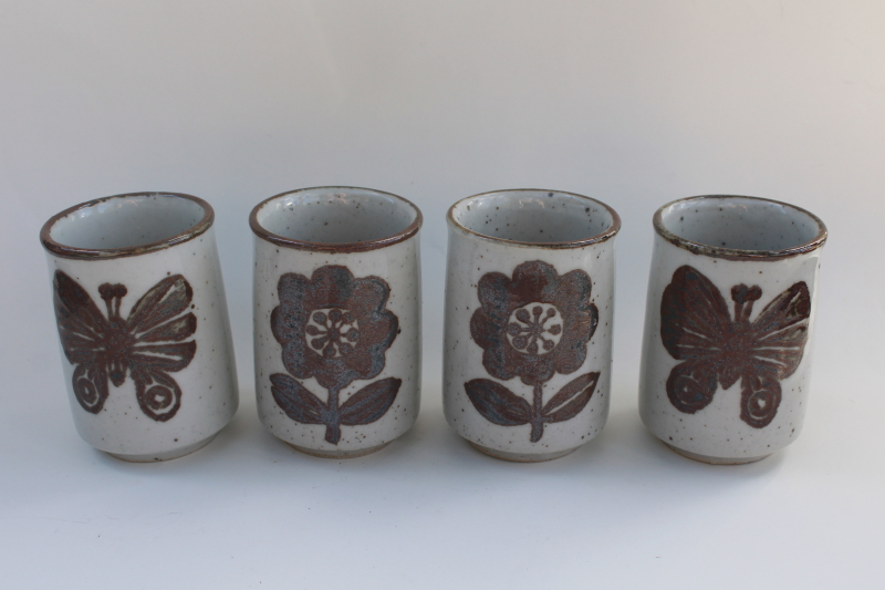 photo of 70s vintage OMC Otagiri Japan stoneware pottery glasses or handleless tea cups #1