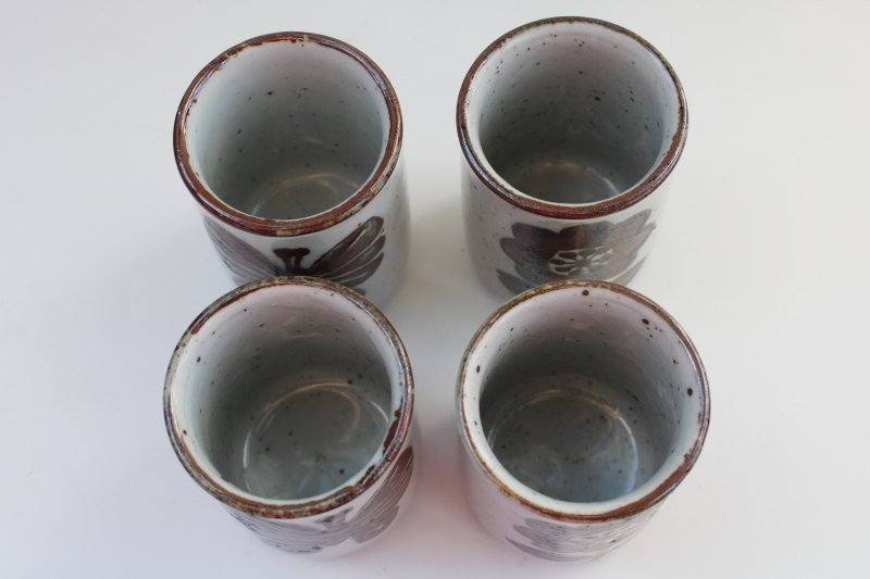 photo of 70s vintage OMC Otagiri Japan stoneware pottery glasses or handleless tea cups #2