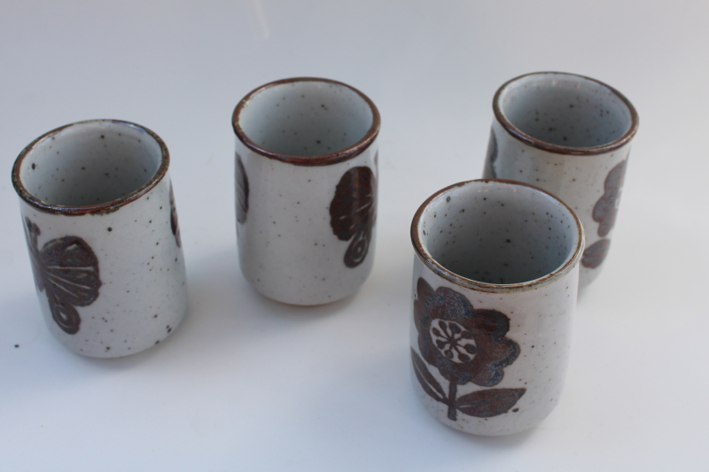 photo of 70s vintage OMC Otagiri Japan stoneware pottery glasses or handleless tea cups #3