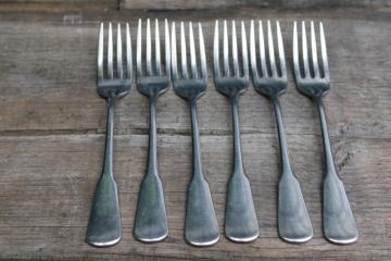 catalog photo of 70s vintage Oneida SSS Colonial Boston Minute Man stainless dinner forks set of 6 