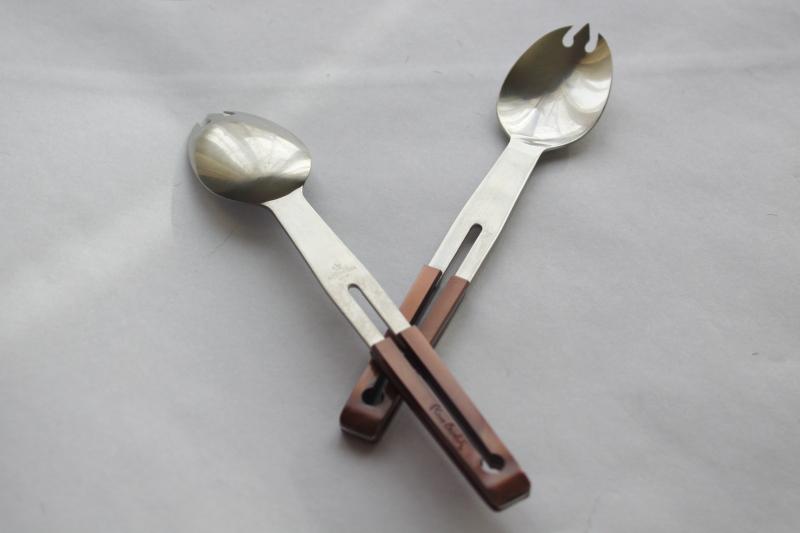 photo of 70s vintage Pierre Cardin flatware, stainless silverware plastic handle sporks #1