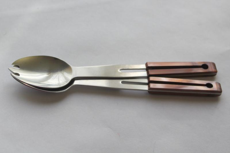 photo of 70s vintage Pierre Cardin flatware, stainless silverware plastic handle sporks #3