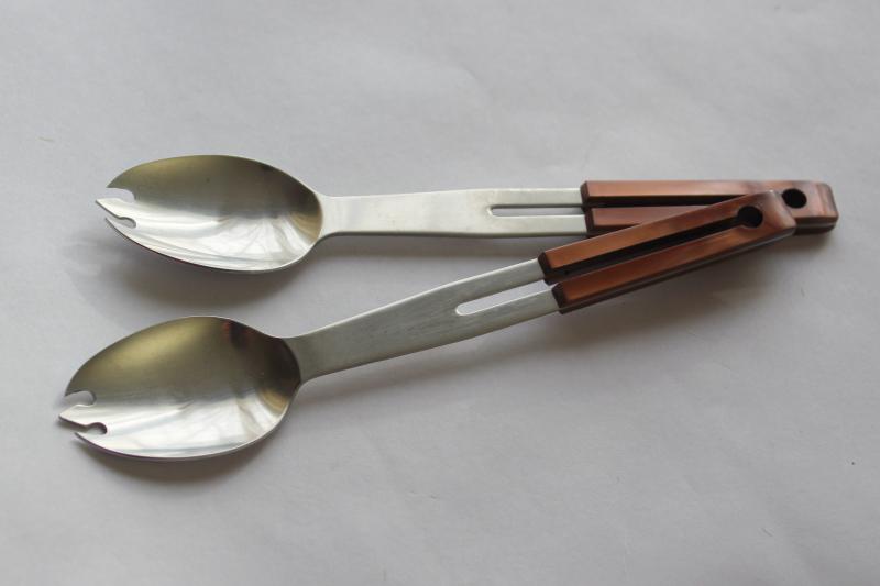 photo of 70s vintage Pierre Cardin flatware, stainless silverware plastic handle sporks #4