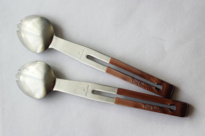 photo of 70s vintage Pierre Cardin flatware, stainless silverware plastic handle sporks #6