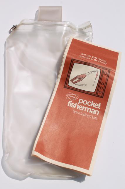 photo of 70s vintage Popeil Pocket Fisherman spin casting fishing rod set, portable travel fish pole #3