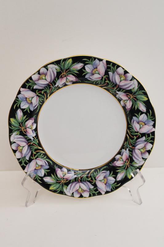 photo of 70s vintage Royal Albert china plate, Provincial flowers crocus on black border #1