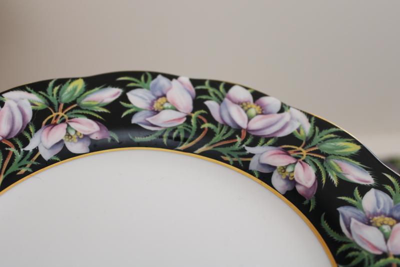 photo of 70s vintage Royal Albert china plate, Provincial flowers crocus on black border #4