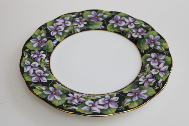 photo of 70s vintage Royal Albert china plate, Provincial flowers violets on black border #1