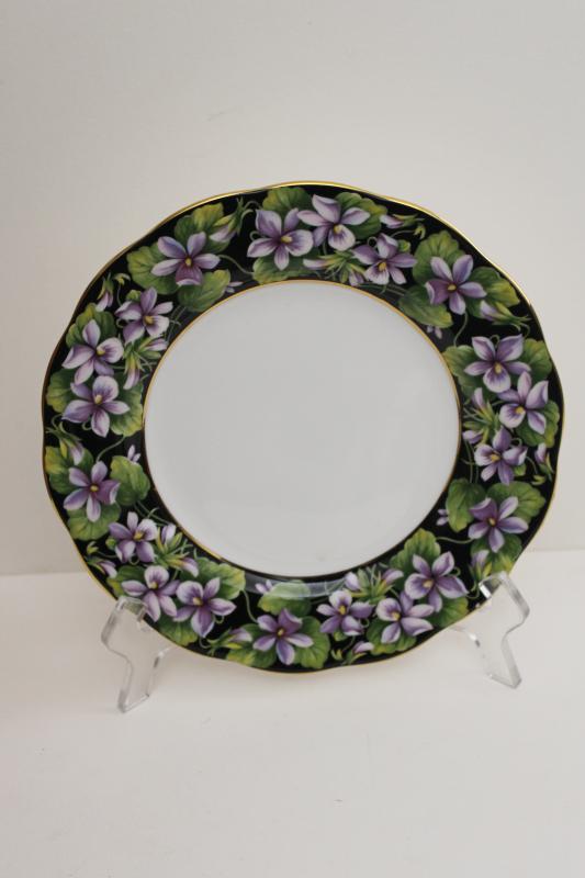 photo of 70s vintage Royal Albert china plate, Provincial flowers violets on black border #4