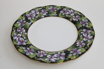 catalog photo of 70s vintage Royal Albert china plate, Provincial flowers violets on black border