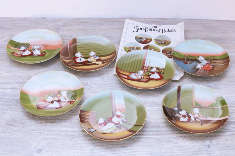 photo of 70s vintage Royal Bayreuth china plates complete set antique Sunbonnet Babies days of the week #1