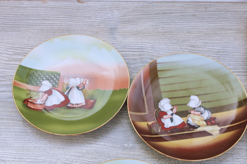 photo of 70s vintage Royal Bayreuth china plates complete set antique Sunbonnet Babies days of the week #2