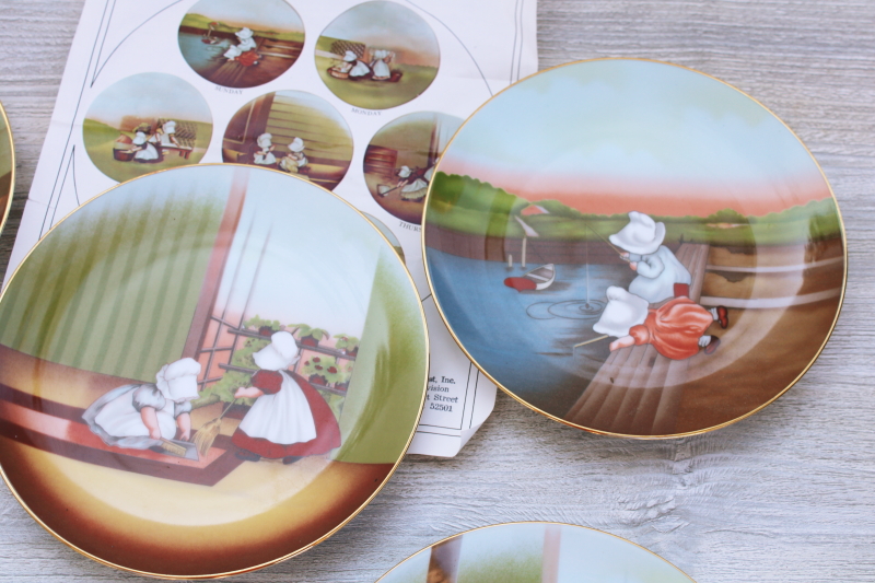 photo of 70s vintage Royal Bayreuth china plates complete set antique Sunbonnet Babies days of the week #5