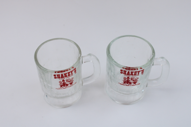 photo of 70s vintage Shakeys Pizza advertising glass root beer mugs, tiny little baby beers #2