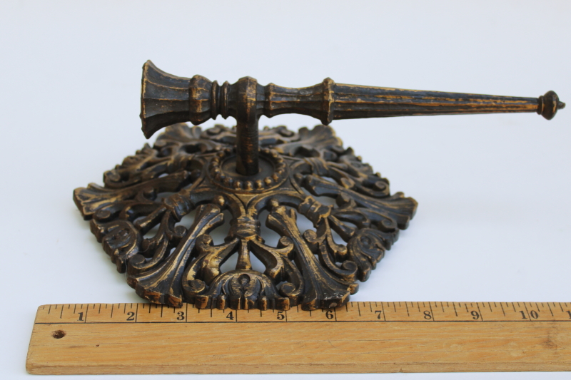 photo of 70s vintage Syroco plastic wall sconces candle holders, black & gold gothic style #5