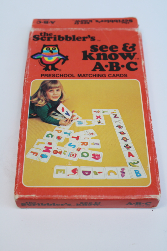 photo of 70s vintage The Scribbler flashcards alphabet letters matching game See & Know ABCs #5