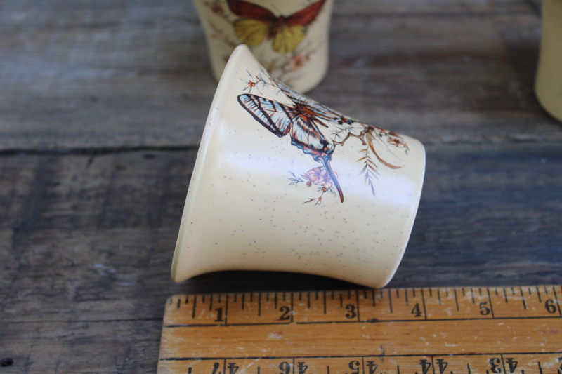 photo of 70s vintage Treasure Craft California butterfly ceramic pitcher & tumblers, butterflies print  #2