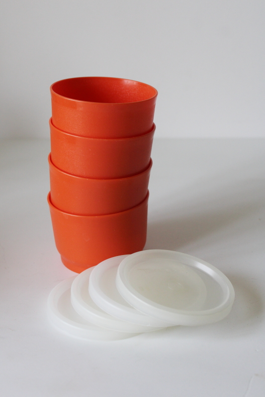 photo of 70s vintage Tupperware 1229 orange snack cups w/ lids, never used set of 4  #1