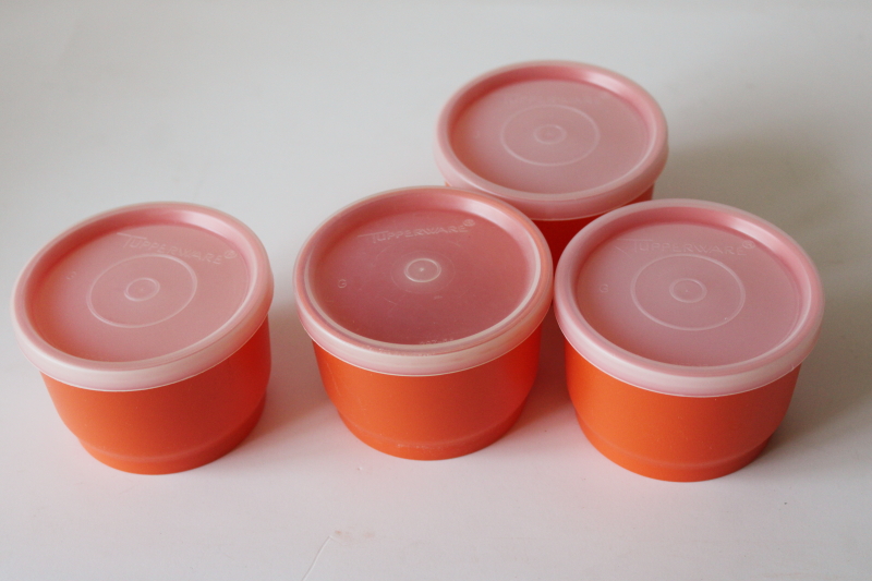 photo of 70s vintage Tupperware 1229 orange snack cups w/ lids, never used set of 4 #2