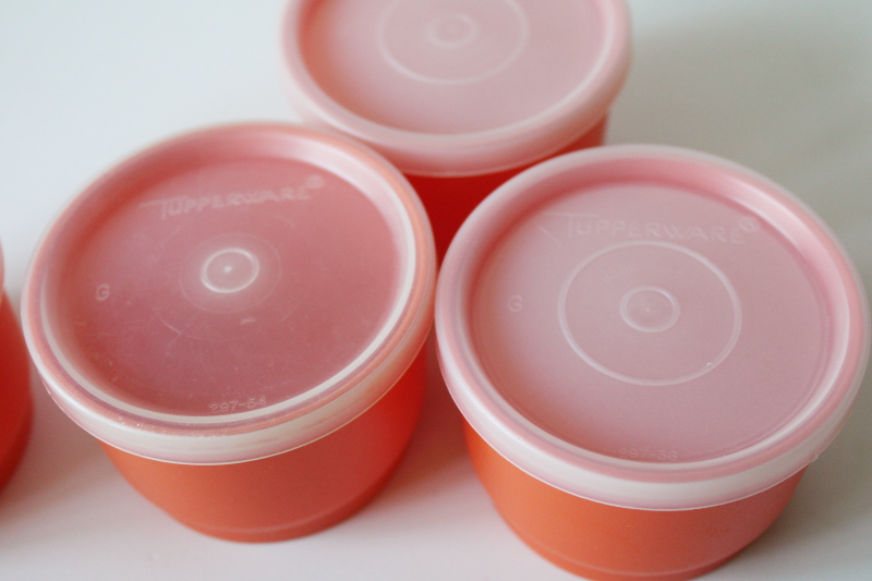 photo of 70s vintage Tupperware 1229 orange snack cups w/ lids, never used set of 4 #3