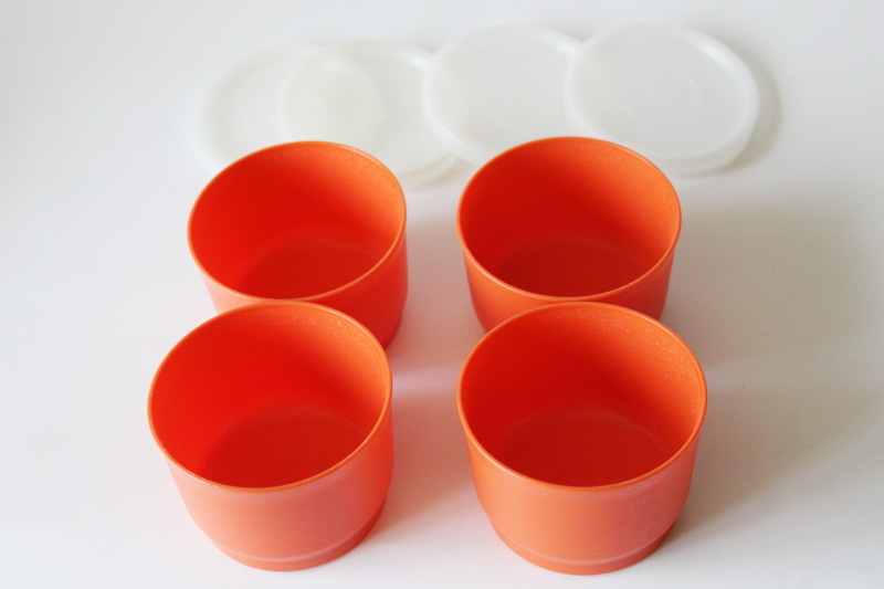 photo of 70s vintage Tupperware 1229 orange snack cups w/ lids, never used set of 4 #4