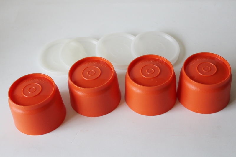 photo of 70s vintage Tupperware 1229 orange snack cups w/ lids, never used set of 4 #5