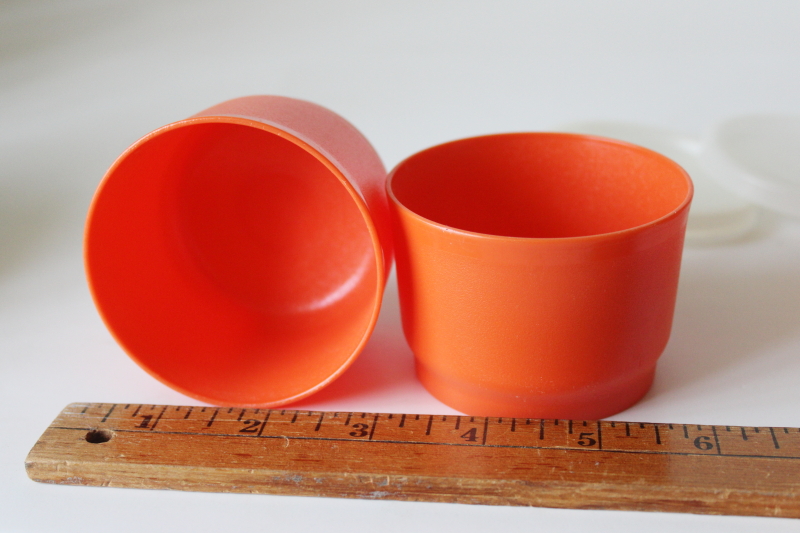 photo of 70s vintage Tupperware 1229 orange snack cups w/ lids, never used set of 4 #6
