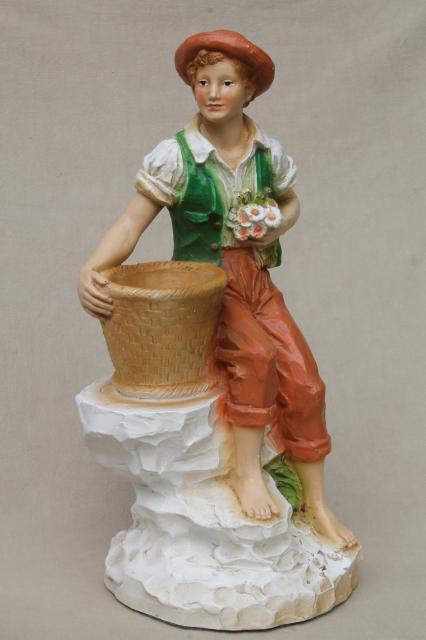 photo of 70s vintage Universal Statuary statue figures, rustic country peasant folk girl & boy #5