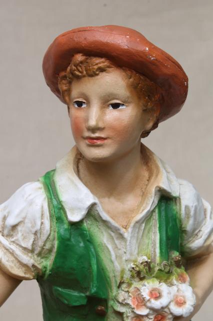 photo of 70s vintage Universal Statuary statue figures, rustic country peasant folk girl & boy #6