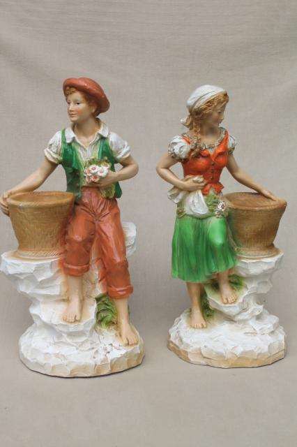 photo of 70s vintage Universal Statuary statue figures, rustic country peasant folk girl & boy #8