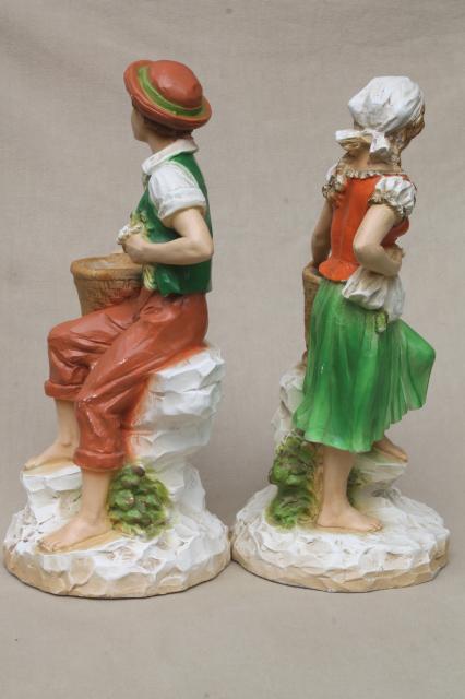 photo of 70s vintage Universal Statuary statue figures, rustic country peasant folk girl & boy #9