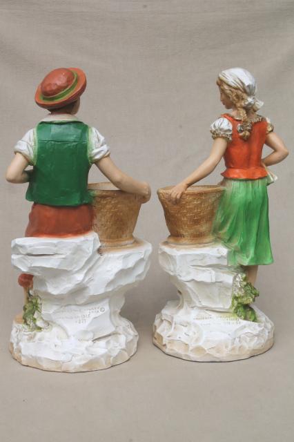 photo of 70s vintage Universal Statuary statue figures, rustic country peasant folk girl & boy #10