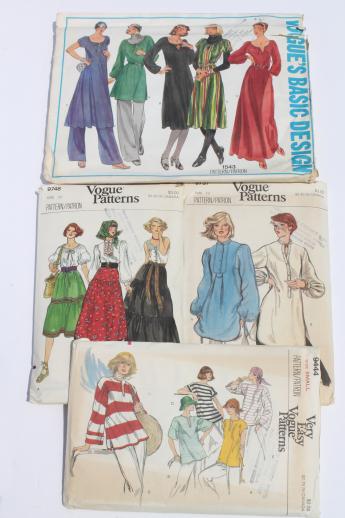 photo of 70s vintage Vogue sewing patterns lot, tunics & tunic dress, gypsy blouse & skirt #1