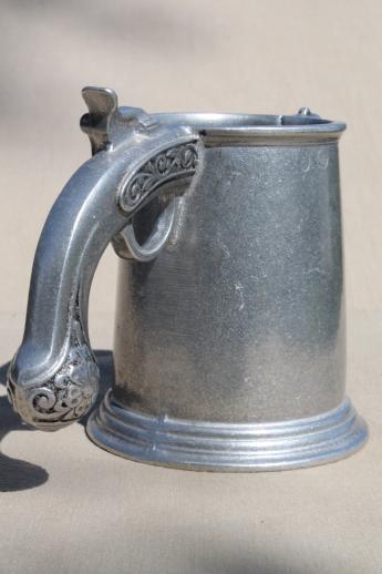 photo of 70s vintage Wilton Armetale pewter tankard, mug or beer stein w/ flintlock pistol #2