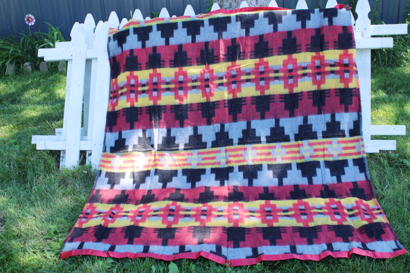 photo of 70s vintage acrylic blanket, retro hippie Indian blanket for camp, festival, van camping #1