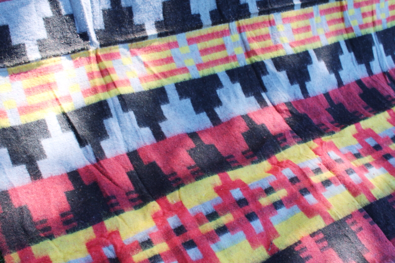 photo of 70s vintage acrylic blanket, retro hippie Indian blanket for camp, festival, van camping #2