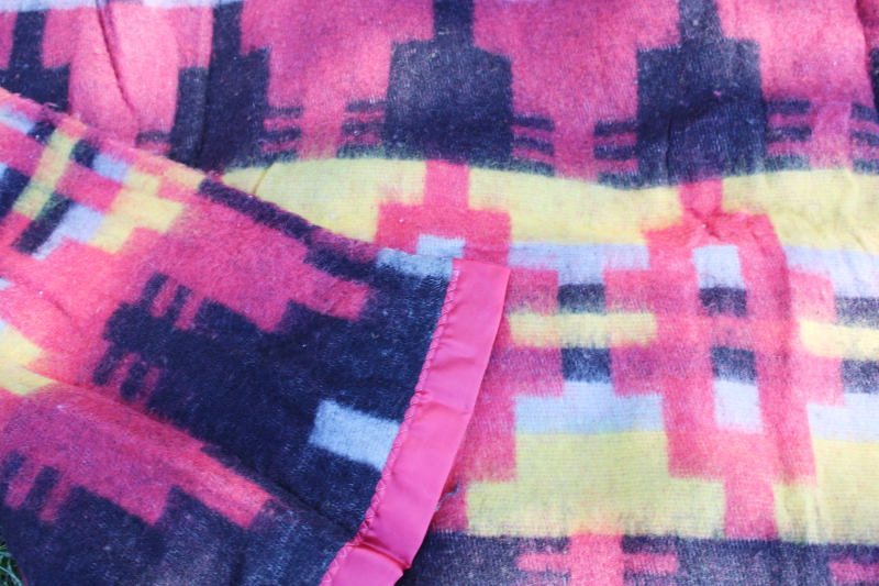 photo of 70s vintage acrylic blanket, retro hippie Indian blanket for camp, festival, van camping #3