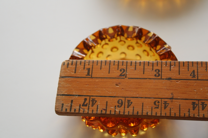 photo of 70s vintage amber glass ashtrays, Fenton hobnail glass nesting ashtray set #4