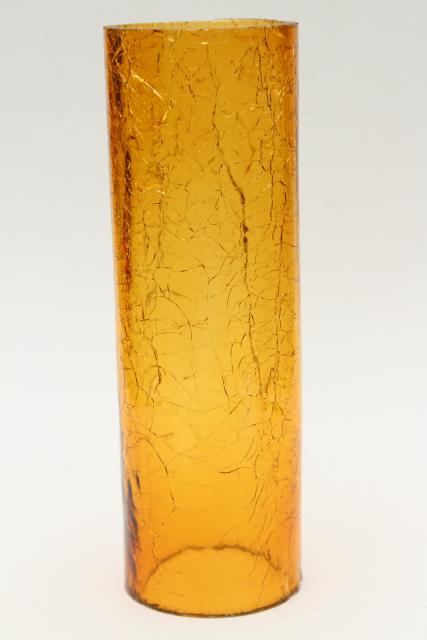 photo of 70s vintage amber glass hurricane shade, rustic crackle glass texture candle shade #1