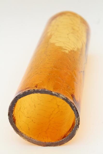 photo of 70s vintage amber glass hurricane shade, rustic crackle glass texture candle shade #4