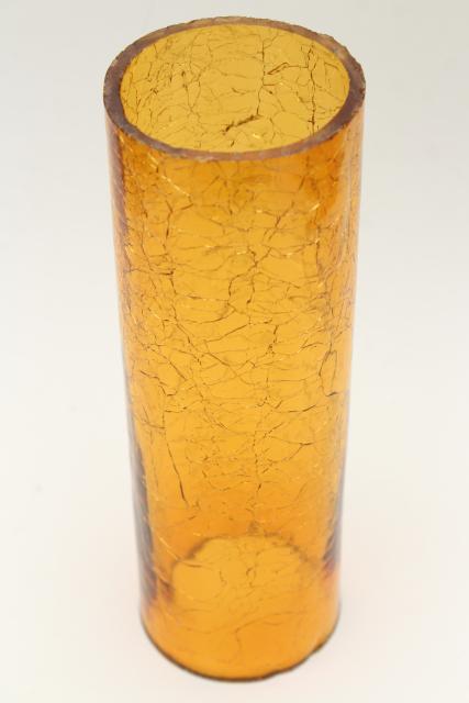 photo of 70s vintage amber glass hurricane shade, rustic crackle glass texture candle shade #5