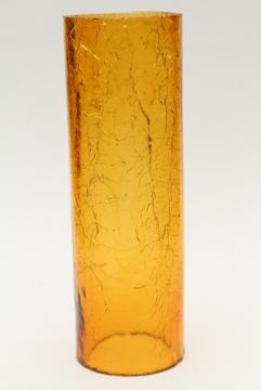 catalog photo of 70s vintage amber glass hurricane shade, rustic crackle glass texture candle shade