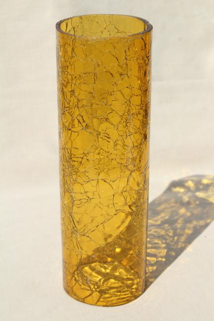 photo of 70s vintage amber glass hurricane shade, rustic crackle glass texture candle shade #1